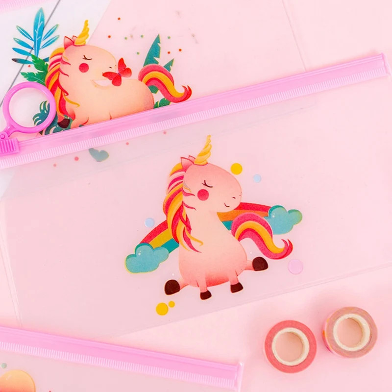 Милый мультяшный ЕДИНОРОГ розовый леопард ПВХ пенал Kawaii Escolar детский Подарочный