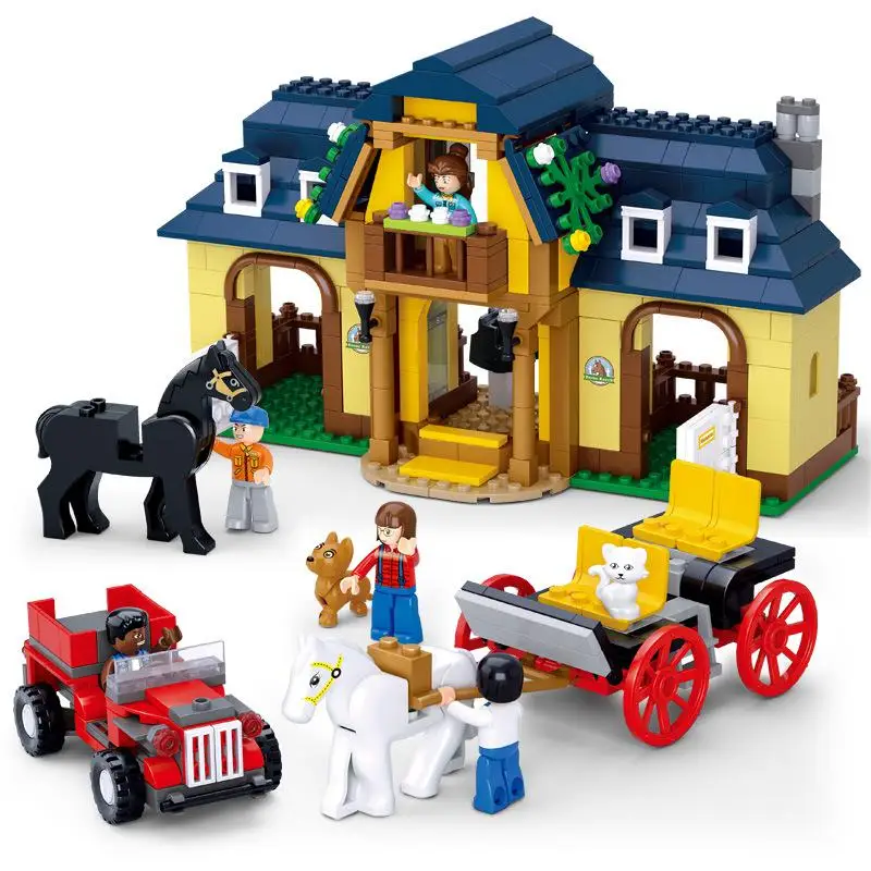 

0560 Building Blocks Action & Toy Figures Sunshine Horse Farm model juguetes educativos educational toys for children