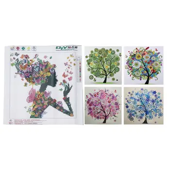 

1x 5D Diamond Painting Embroidery Gril and Butterfly & 4Pcs 5D Diamond Painting Special Shaped Four Seasons Tree
