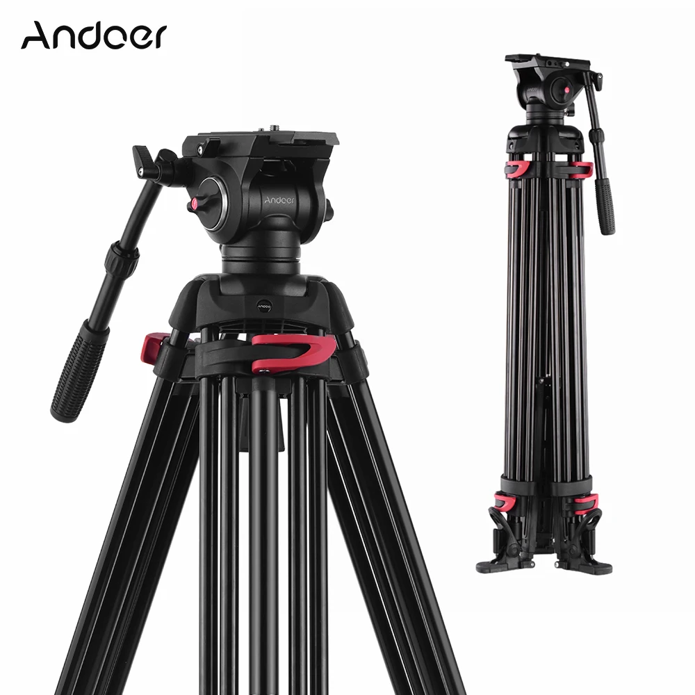 Andoer Professional Photography Tripod Stand Aluminium Fluid Hydraulic