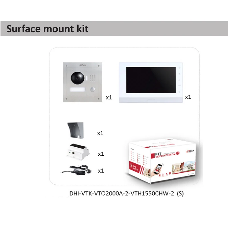 surface mount kit Сетевой видеорегистратор DAHUA IP 2 провода комплект VTK-VTO2000A-2-VTH1550CHW-2 Удаленная внутренняя связь с мобильным приложением 2-открывания двери - Цвет: surface mount kit