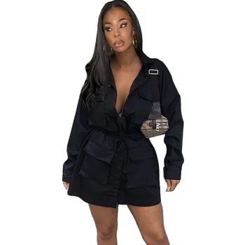 

Women Trench Coat Casual Turn-down Collar Long Sleeve Autumn Winter Streetwear Slim Outerwear Pockets Windbreaker Coat with Belt