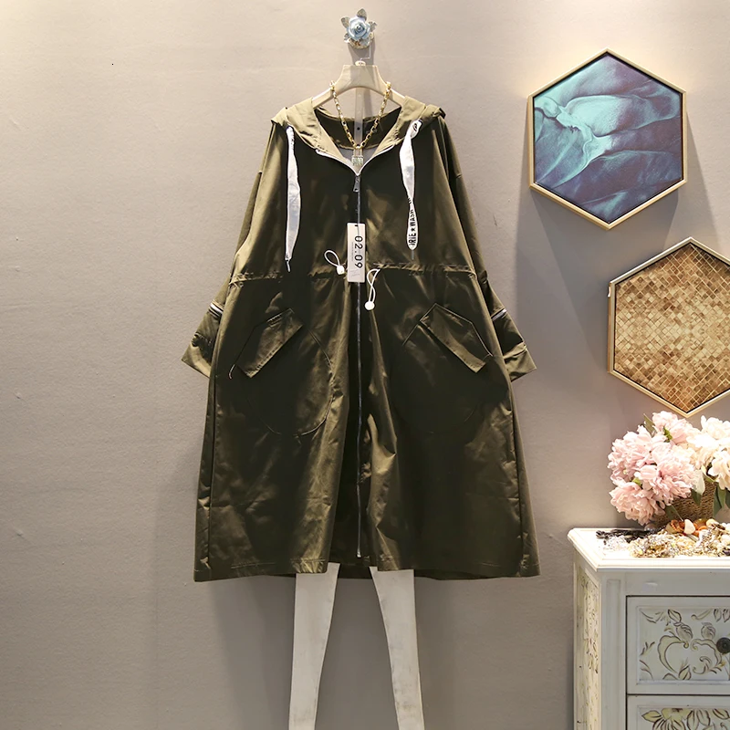 

[EWQ] 2019 Autumn Winter New Pattern Hooded Collar Long Sleeve Solid Patchwork Zipper Pockets Moto Biker Windbrekaer Women AH616