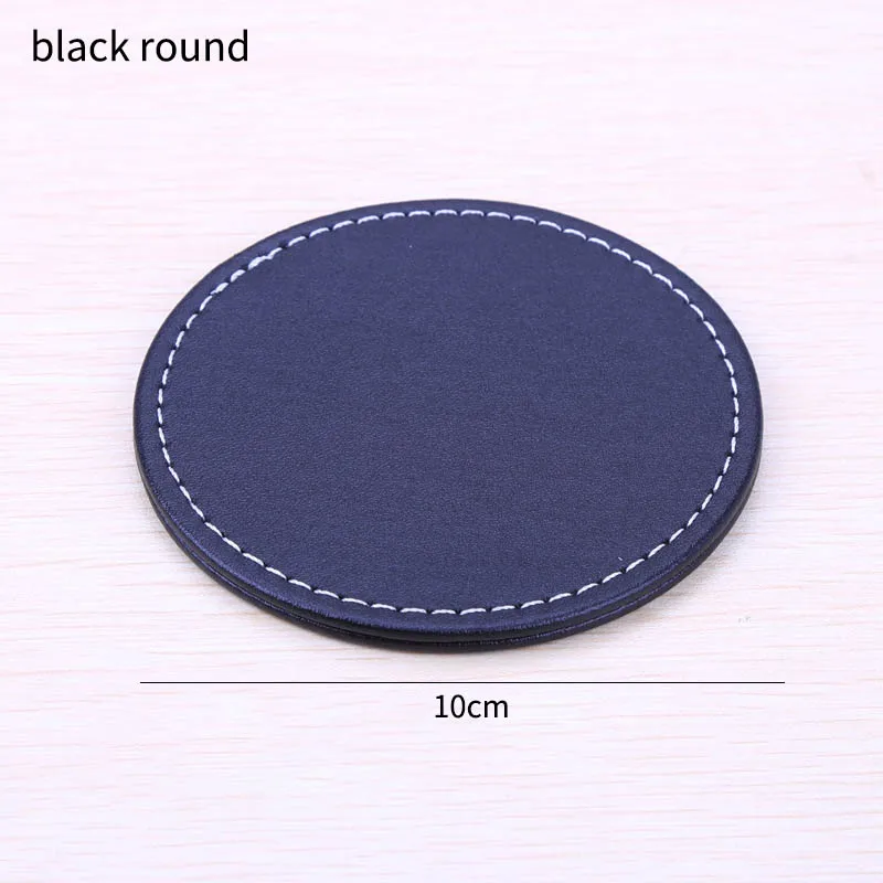 black round Кухонный Декор термостойкий Настольный коврик Подставка под кружку квадратная круглая форма подстаканник Настольный коврик Противоскользящая искусственная кожа - Цвет: black round
