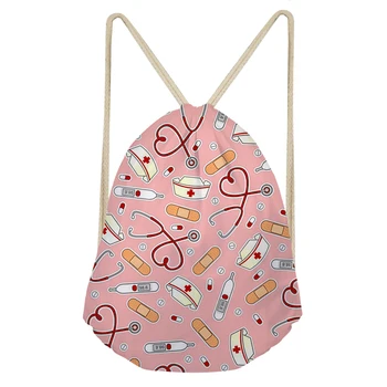 

Cartoon Nurse Medical Treatment Pattern Printed Travel Drawstring Bag For Teen Girls Gymsack Soft Students Backpack Storage Bags