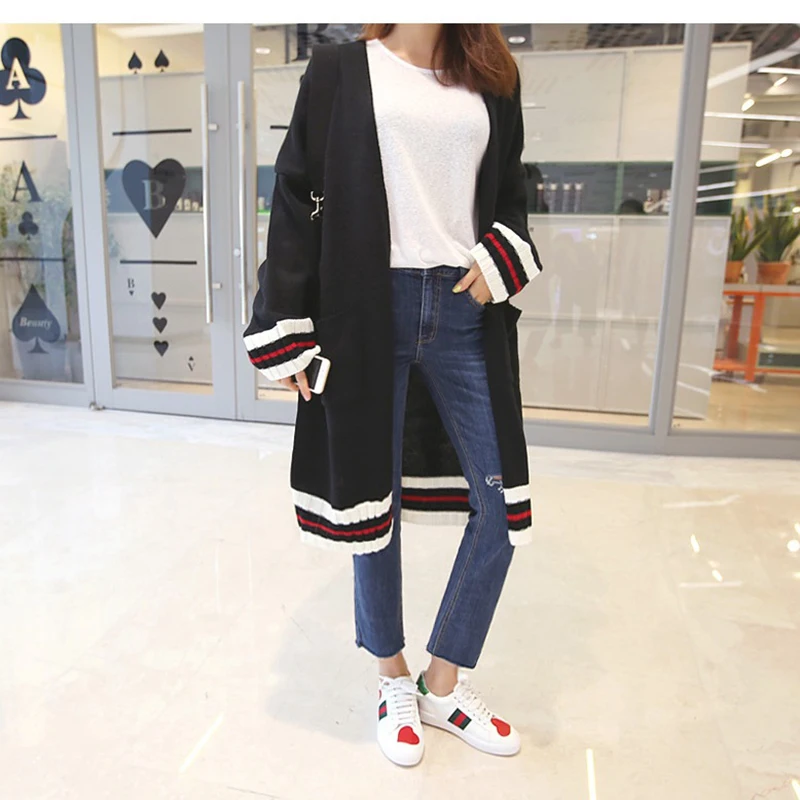 

MY008 Sweater female new korean winter 2018 Loose sweater women Coarse wool knitted cardigan Striped v-neck long sleeve Sweater