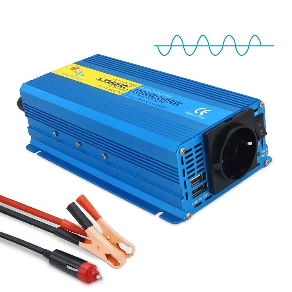 

Lvyuan 2000W Peak Home/car DC 12V to 110V-230V Portable Car Power Pure Sine Wave EU/AU/UK/US Socket Full Power inverter