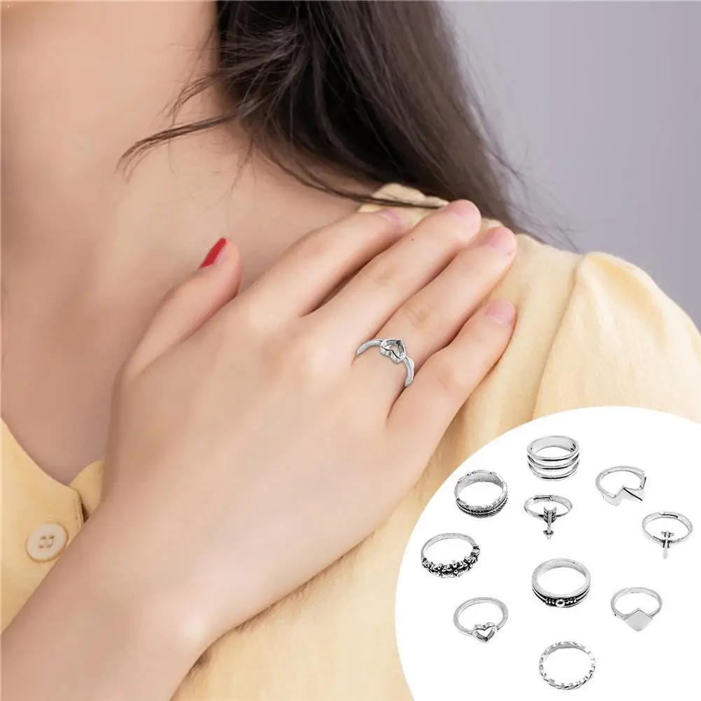 

10pcs/set Women Rings Multi-element Silver Color Rings Girls Jewelry Gifts Decoration Finger Ring Party For Women Finger Fa W9W8