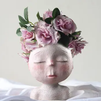 

Nordic Ceramic Head Shape Vase Doll Sculpture Display Room Decorative Figue Vase Ornament Home Desk Garden Decoration