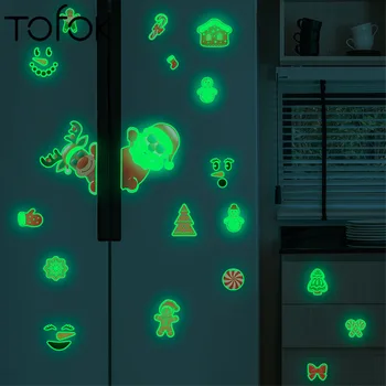 

Tofok Christmas Luminous Wall Stickers Refrigerator Stickers Cartoon Santa Candy Stickers Cane Fluorescent Stickers Wallpaper