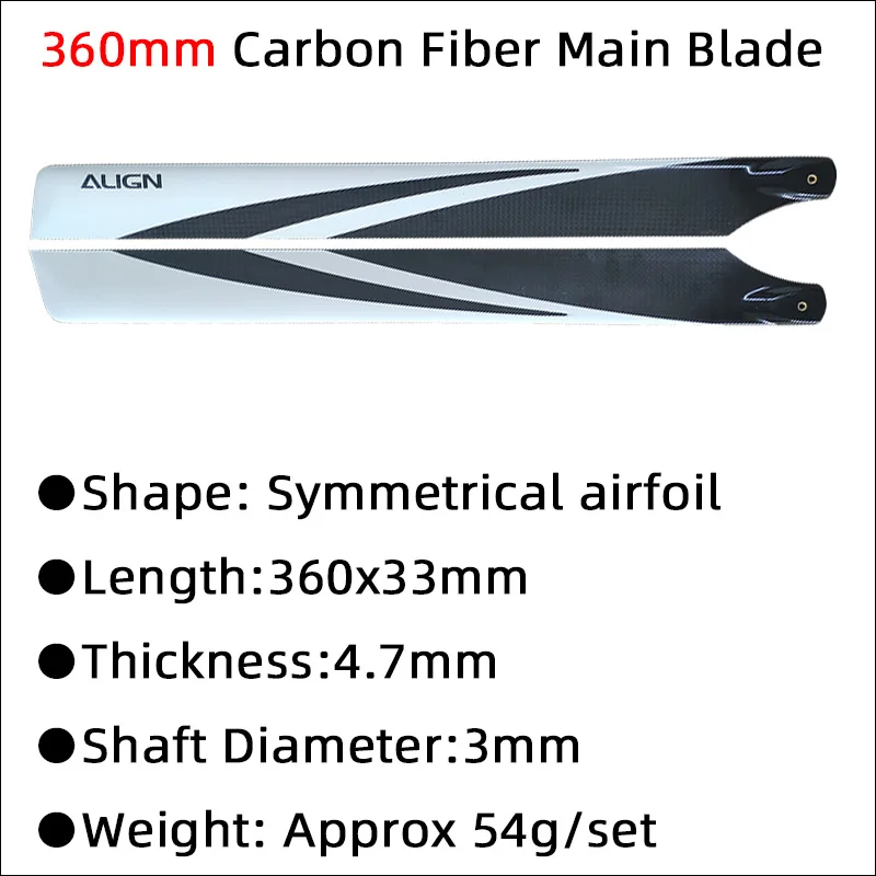 Black HD360AT Align T-Rex 360mm 3G Carbon Fiber Blades 