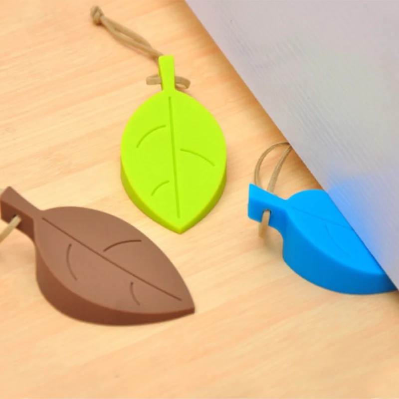 4 Color Leaves Shape Silicone Rubber Door Stop Stoppers Door Block Children Anti-Folder Hand Hotel Security Card Hanging door stopper silicone door stopper door stopper bumpers silicone rubber bumpers