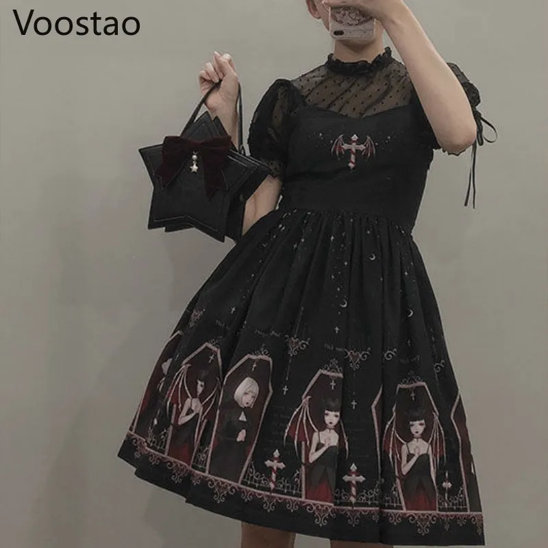 Lolita Dress Japanese Gothic Jsk Women Harajuku Street Fashion Sleeveless Soft Sister Cute White Punk Dresses