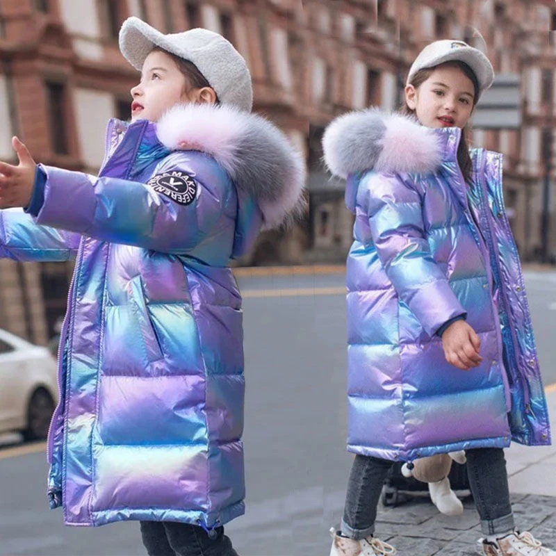Jaqueta brilhante acolchoada infantil, casaco de neve quente gola de pele  colorida para meninas roupas de inverno 5 13 anos|Casacos e Parkas| -  AliExpress