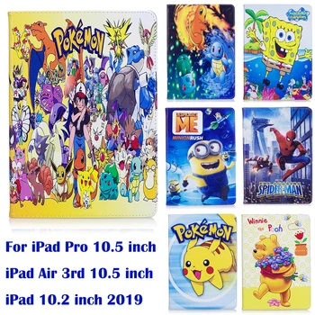 

Stand Flip Case For Apple iPad 10.2 2019 iPad Pro 10.5" iPad Air 3 case Cartoon Mickey Pokemon Minions SpongeBob coque para capa