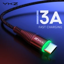 YKZ 3A светодиодный usb type C кабель передачи данных для быстрой зарядки телефона зарядное устройство шнур для samsung Galaxy S8 S9 Plus Xiaomi huawei USB C Line