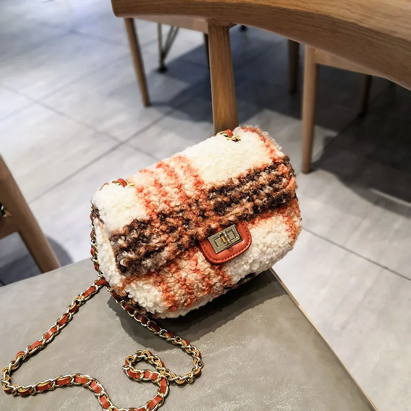 

Lamb Wool Chain Women Shoulder Flap Messenger Bag Handbags Designer High Quality Drop Shipping Keep warm Vallet Polar Fleece