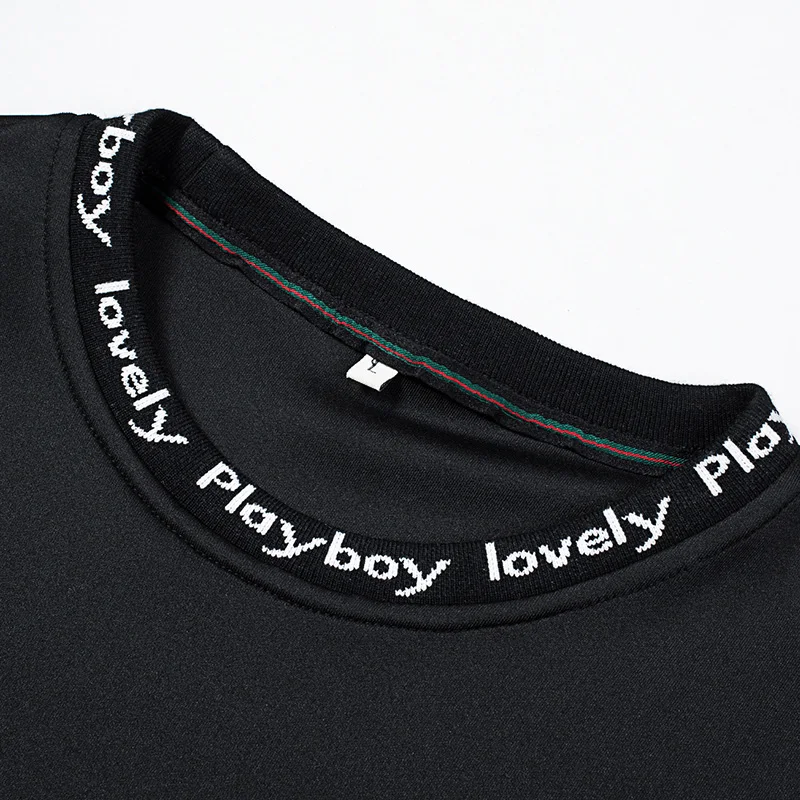PLAYBOY/Новинка, однотонный пуловер с длинными рукавами, с длинными рукавами, с буквенным принтом, мужские толстовки черного и белого цвета, размеры 4XL, Z8723