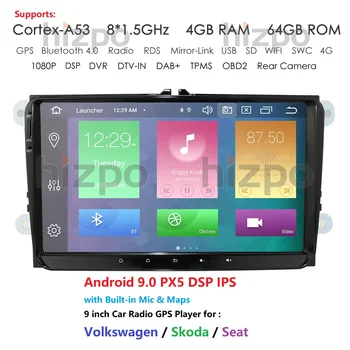 شراءثماني النواة DSP IPS 2DIn Android10 سيارة لا DVD 9''HD لشركة فولكس فاجن بولو جولف 5 6 MK5 MK6 جيتا باسات B6 توران نظام صوت للتنقل باستخدام جهاز تحديد المواقع