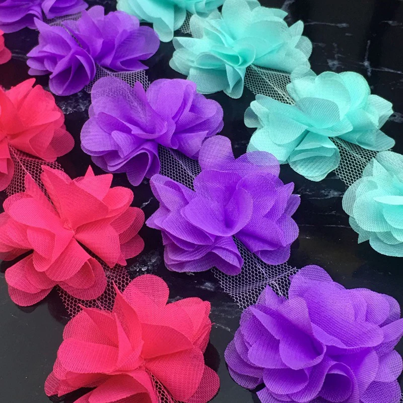 Цветы 3D шифон кластер Цветы Кружева платье украшение кружевная ткань аппликация отделка Швейные принадлежности