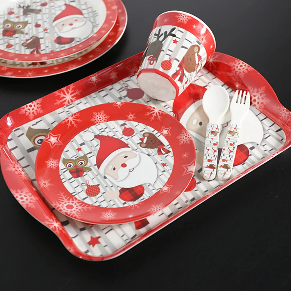 Набор детской посуды, 10 шт., Рождественский Санта-Клаус, дизайнерская тарелка, миска, вилка, ложка, чашка для детей, набор детской посуды, Рождественский Декор
