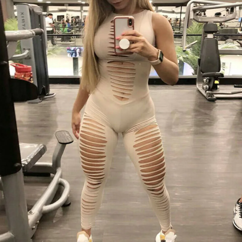 Womens Bodysuit Ladies Workout Summer Sleeveless Jumpsuit Stylish Gym Skinny Slim Round neck Fitness