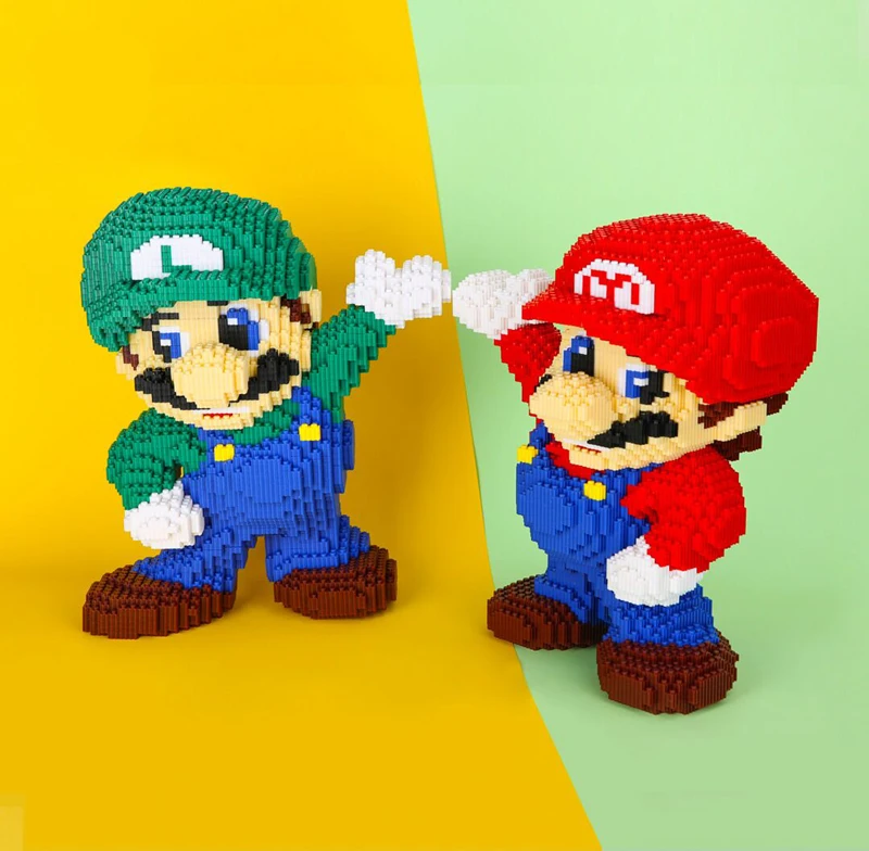 

DUZ Super Game Mario Building Blocks Luigi Big Red Green Figure 3D Model DIY Diamond Mini Small Blocks Bricks Assembly Toy Boy