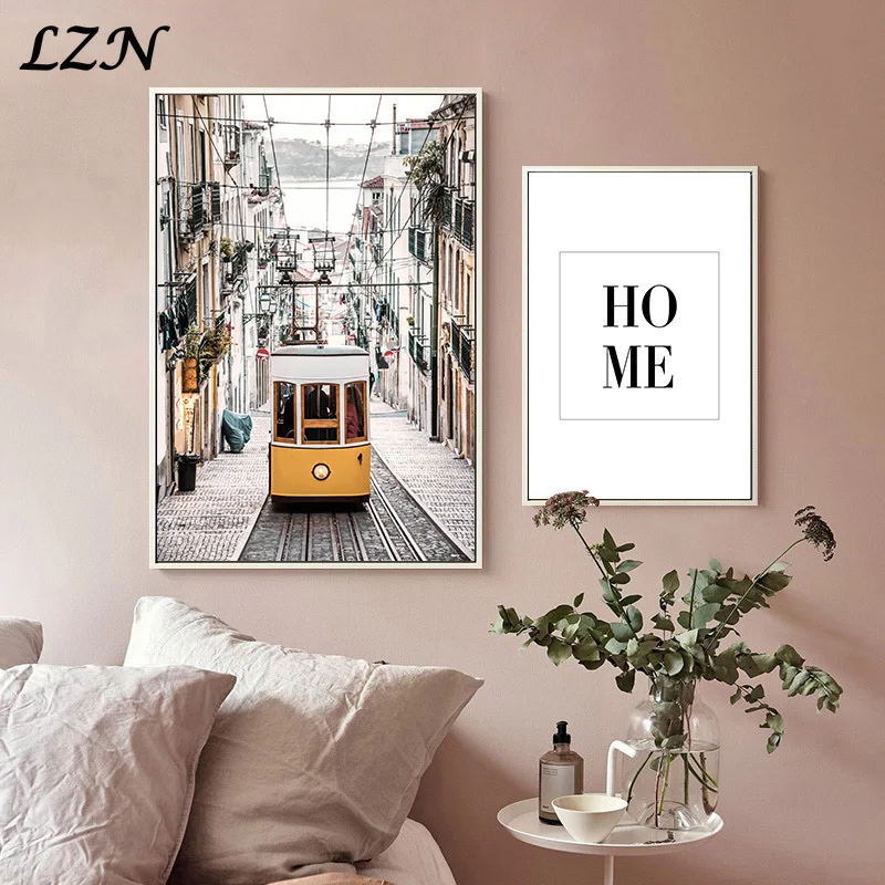 

Vintage Poster Art Canvas Painting City Landscpe Drawing Old Street House Wall Deco Pictures for Modern Livingroom Home Decor