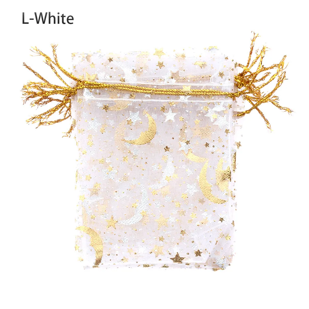 white-13x18cm 10 шт. Рождественский Подарочный шнурок мешок звезда Луна органза свадебный подарок мешок шнурок ювелирные изделия конфеты пакет вечерние украшения - Цвет: white-13x18cm