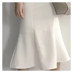 2021NEW 2021 Spring Summer Women Fashion Office Lady Ruffles Skirt Solid Color High Waist Fishtail Flouncing Knee Length Skirts