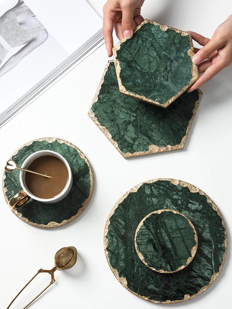 Nordic ins Emerald Natural Marble Heat Insulation Pad Pan Cup Phnom Penh Display Plate | Дом и сад