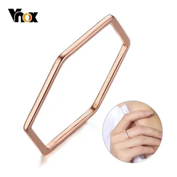 

Vnox Elegant Thin Rings for Women Unique Hexagon 585 Rose Gold Color Stainless Steel Temperament Female Lady Party Street Wear