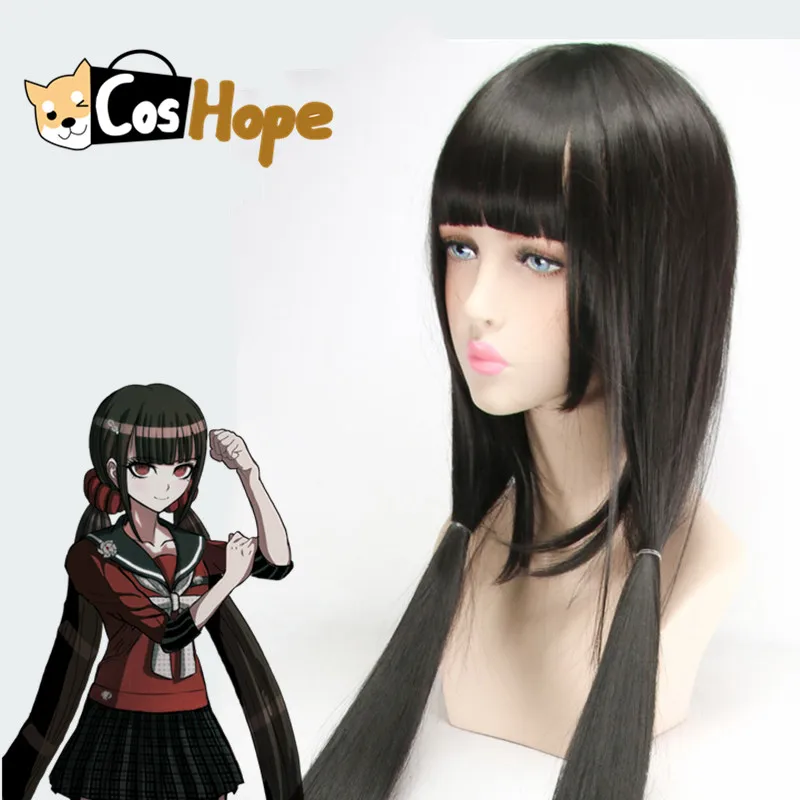 Парик харукава Маки Danganronpa длинные черные женские термостойкие синтетические