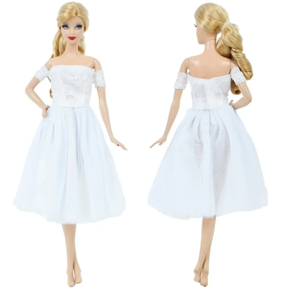 Элегантный наряд для свадебной вечеринки розовое белое кружевное платье юбка бальное платье Принцесса кукольный домик аксессуары Одежда для Кукла Барби игрушки - Цвет: 1 set white