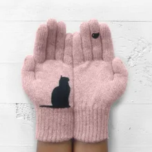 Креативные зимние женские перчатки Kawaii с рисунком кошки и птицы, лоскутные шерстяные теплые перчатки, модные повседневные спортивные перчатки для активного отдыха