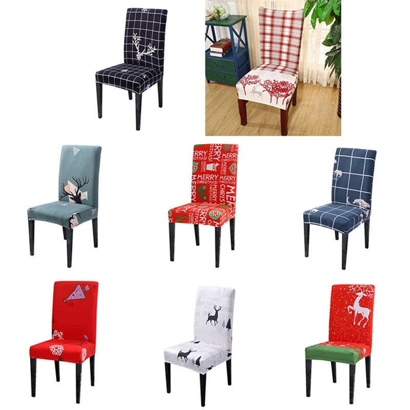 

1pcs Christmas Chair Cover Big Elastic Seat Chair Covers Xmas Stretch High Back Slipcovers For 2021 New Year Banquet Party