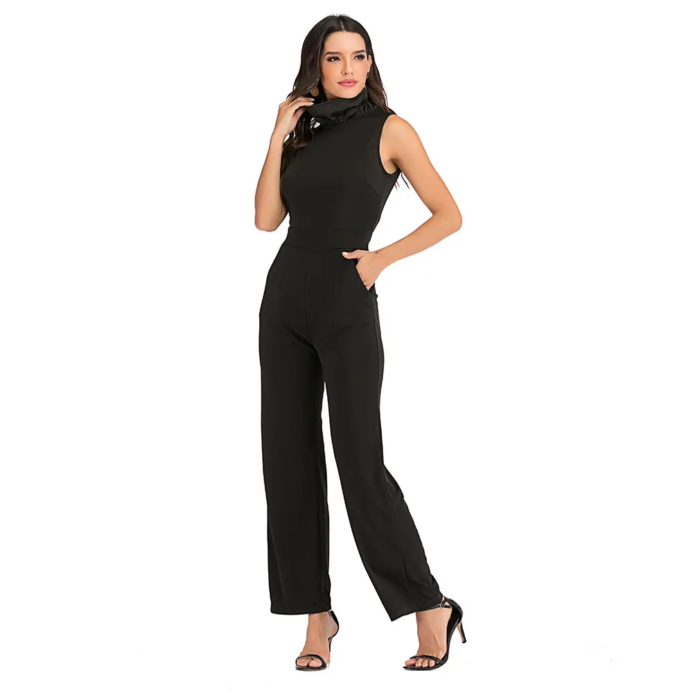 Горячая Новинка женский комбинезон труба воротник без рукавов Slim fit Летние повседневные штаны от комбинезона A2830