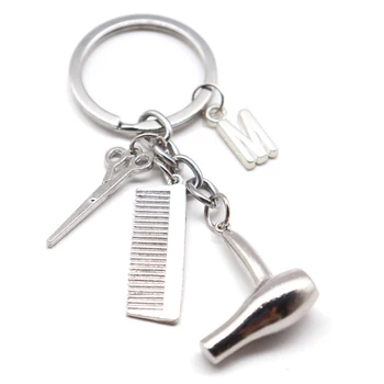 

Hair stylist Keychain Creative Trinket Hair Dryer Comb Scissor Keyring 26 Letter Key Chain Barber Shop Hair Dresser Jewelry Gift