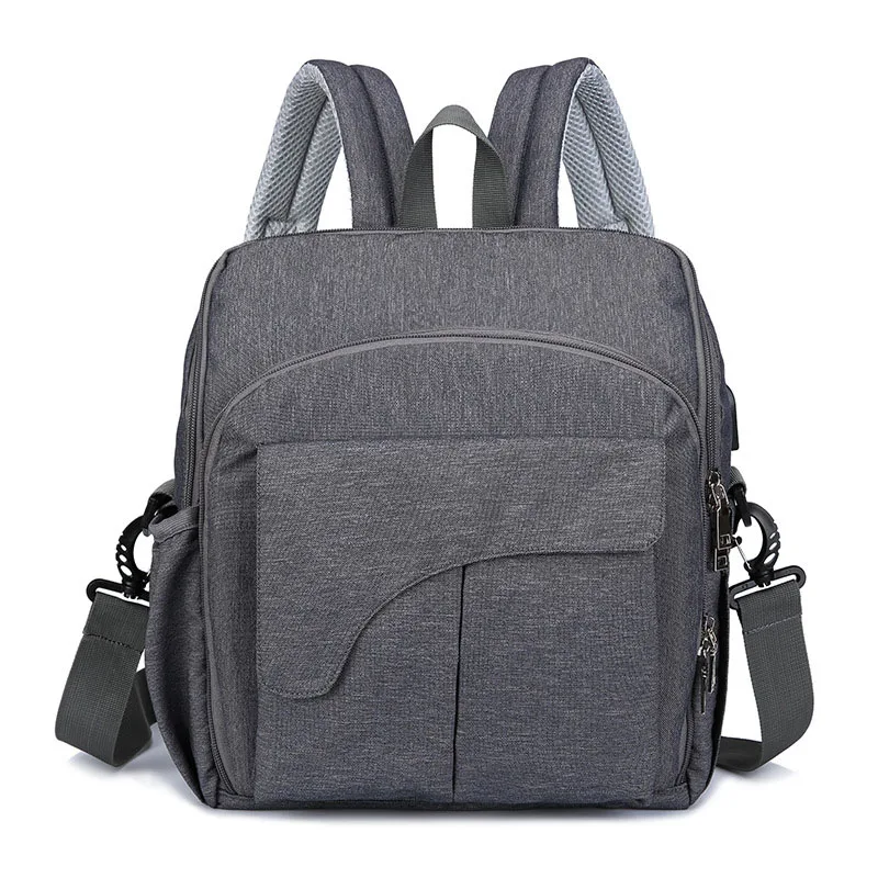 Сумка для подгузников для мам, универсальная модная сумка с интерфейсом USB, Большая вместительная сумка для мам, портативный рюкзак для мам, сумка для ухода за ребенком - Цвет: Темно-серый