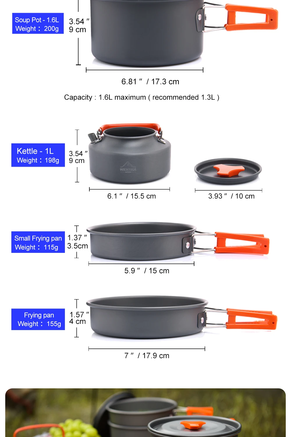 Conjunto de talheres de acampamento ecrã wides,