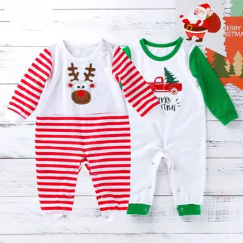 

Autumn Baby Long Sleeve Cartoon Striped Toddler Girls Christmas Party Rompers Cotton Infant Boys Casual Jumpsuits Kids Clothes