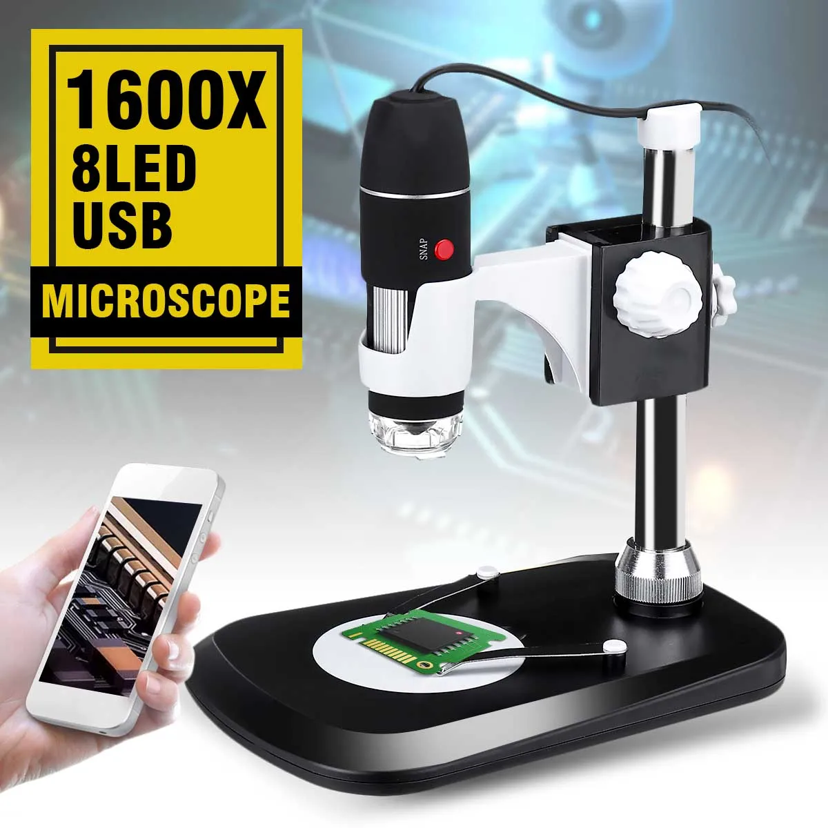 2MP Microscope Camera with Metal Stand Mac PC and Tablet，50 to 1000xMagnification Endoscope Compatible with Windows PC Schine USB Microscope,Iitrust 8 LED USB 2.0 Digital Microscope 