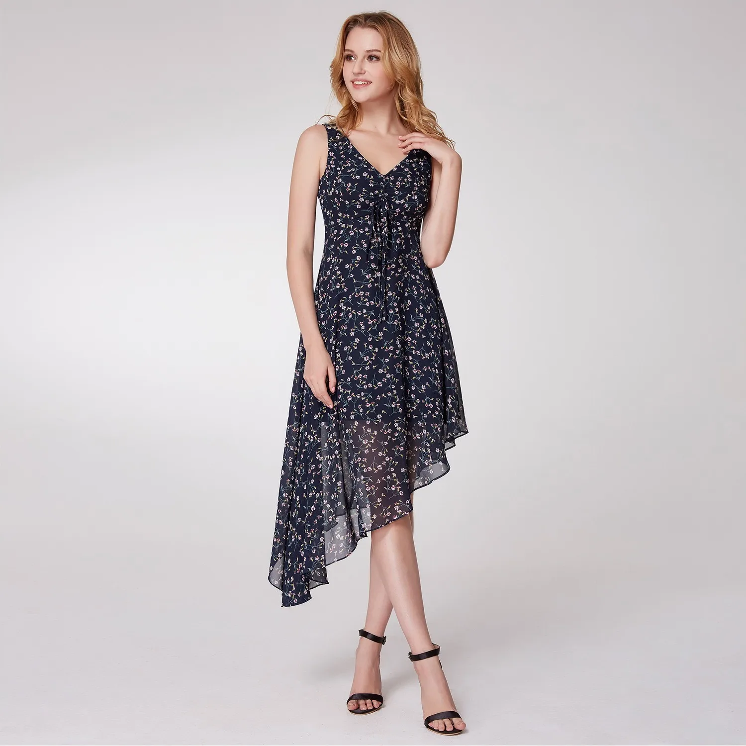 

2019 Europe And America Spring EBay AliExpress New Style V-neck off-Shoulder Asymmetric-Hem Dress