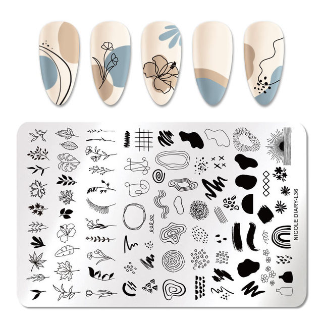 DIARY Leaves Nail Stamping Plates Abstract Flower Line Dot Point Image Stamp Templates Printing Stencil Tools