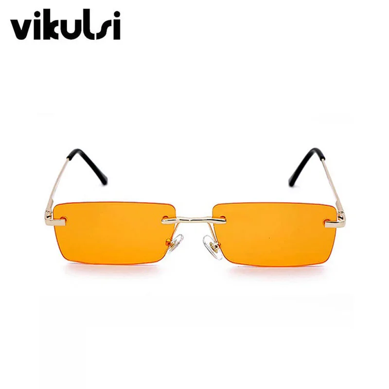 Роскошные маленькие квадратные женские солнцезащитные очки Брендовые дизайнерские желтые солнцезащитные очки без оправы женские модные ретро-оттенки lunette 90s UV400