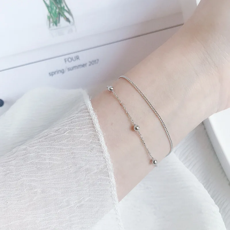 925 Sterling Silver Bohemian Simple Round Bead Double Bracelet Female Couple Girlfriend Gift Party Jewelry Accessories - Image 5