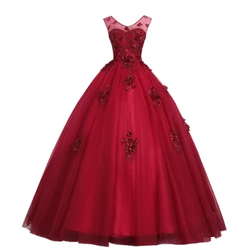 

Real Photo Red Quinceanera Dresses 2020 lace flowers Tulle Dresses Sweetheart neck Vestidos De 15 Anos Party Dress