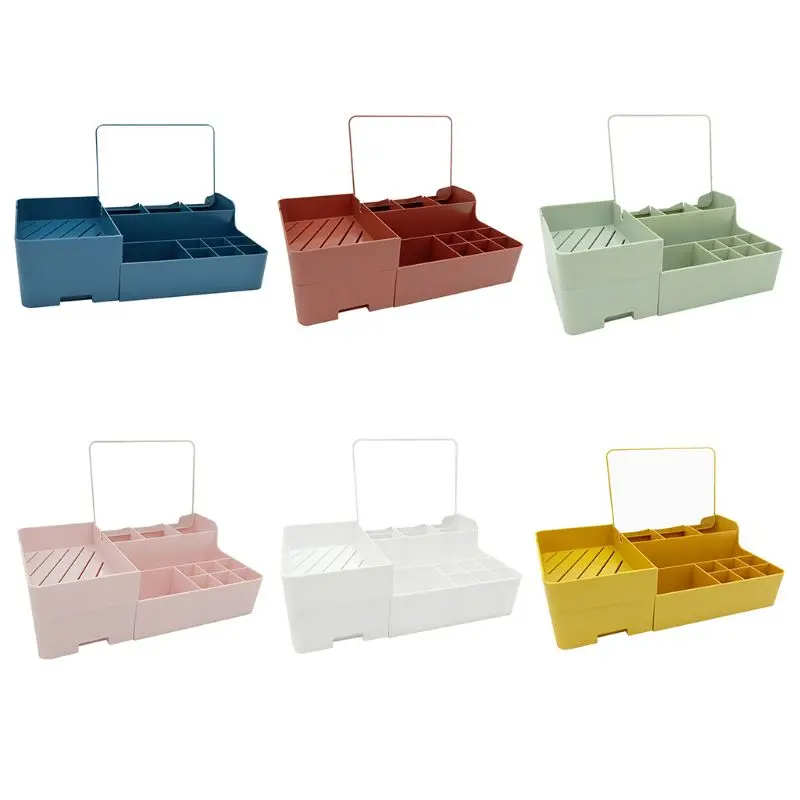 Makeup Organizer with Mirror for Cosmetic Capacity Storage Box Desktop Sundry Multilayer Drawer Container