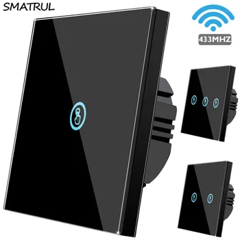 

SMATRUL smart touch Switch Light wall EU standard 110V 220V 433MHZ RF Remote Control Glass Screen No Neutral Wire Panel led Lamp