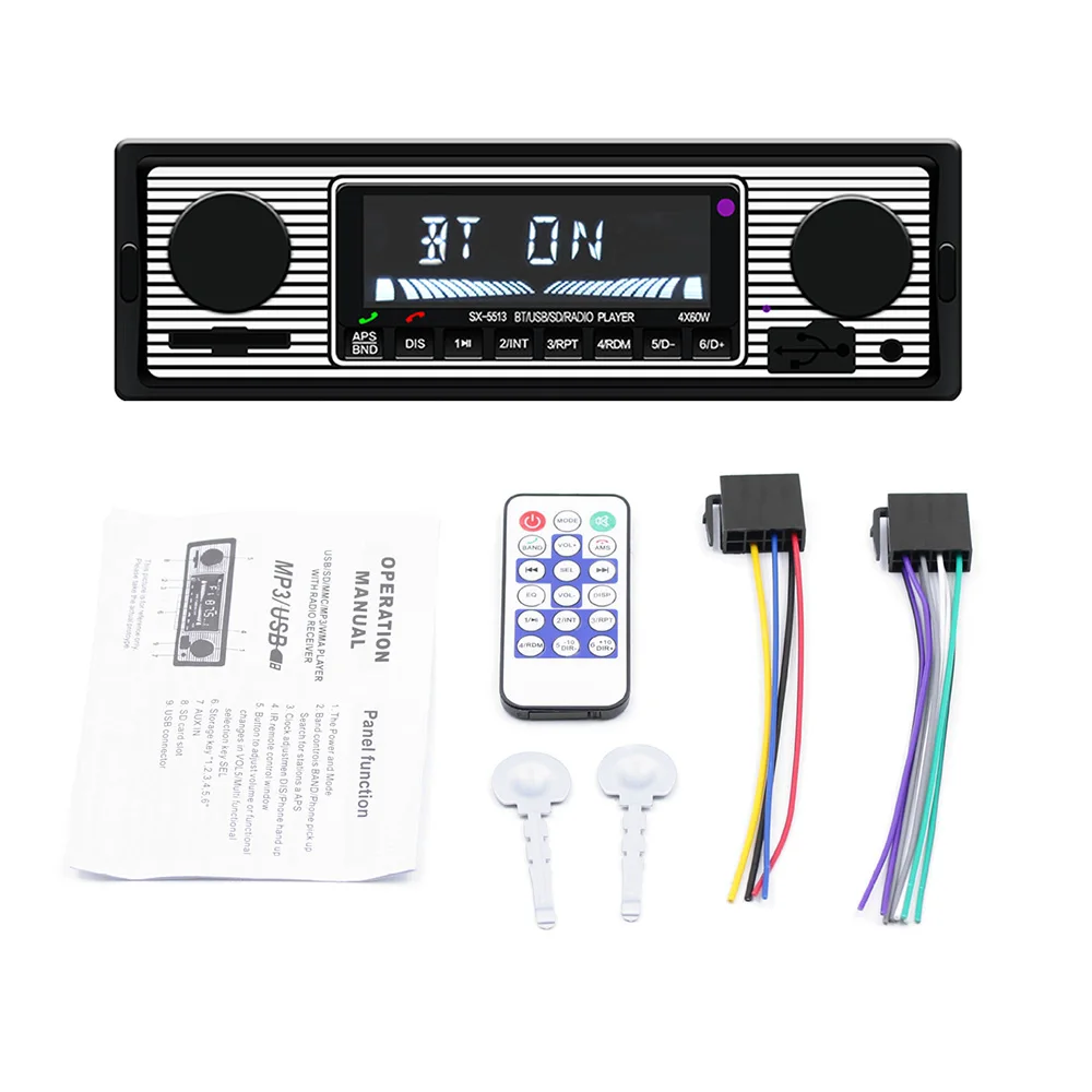 Car MP3 Player Stereo FM Retro Radio 12V Bluetooth Stereo MP3 USB AUX Power Cable Vehicles Radios Accessories